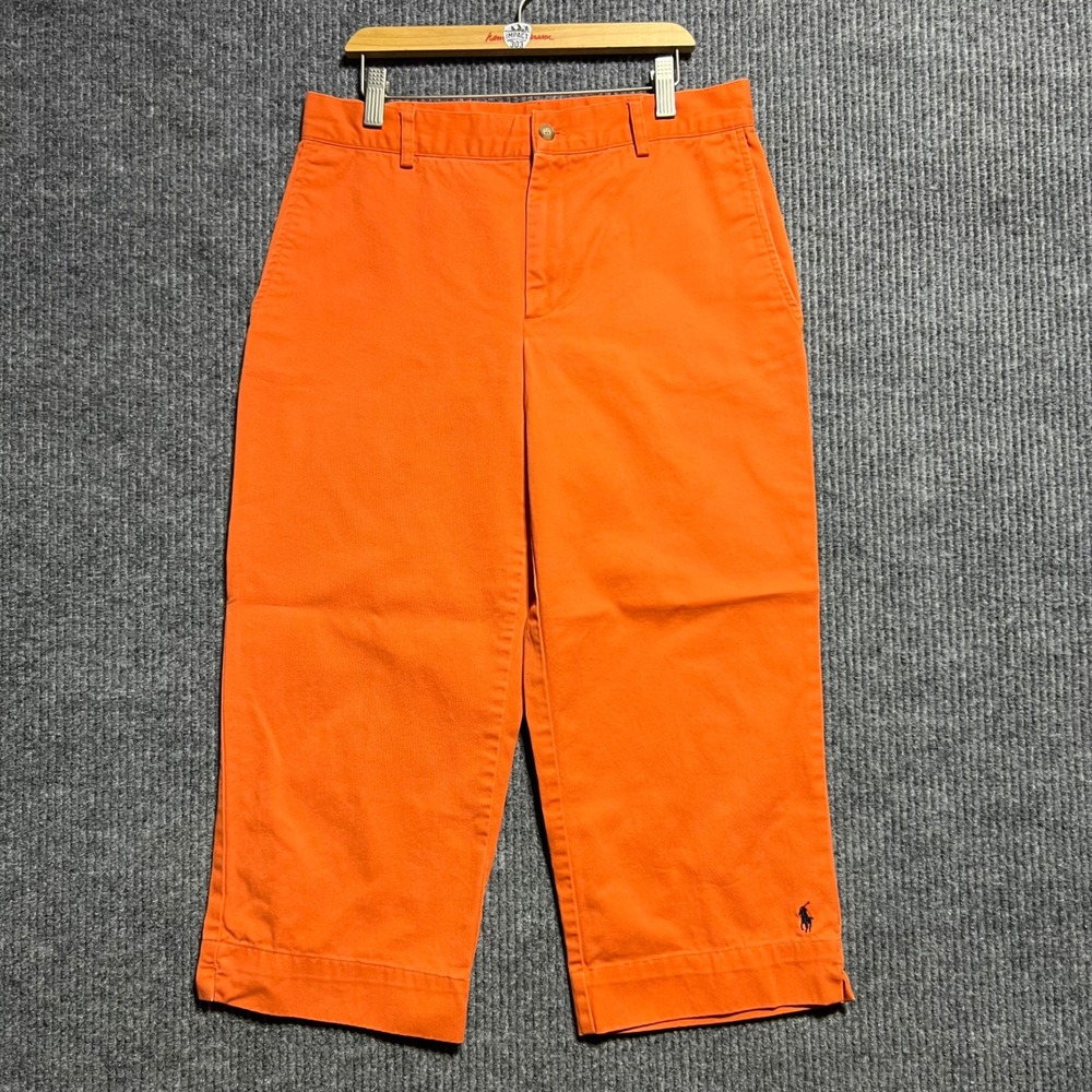 Ralph Lauren Sport Pants Womens 8 Orange Cropped Cotton Chino Pony Logo Wide Leg